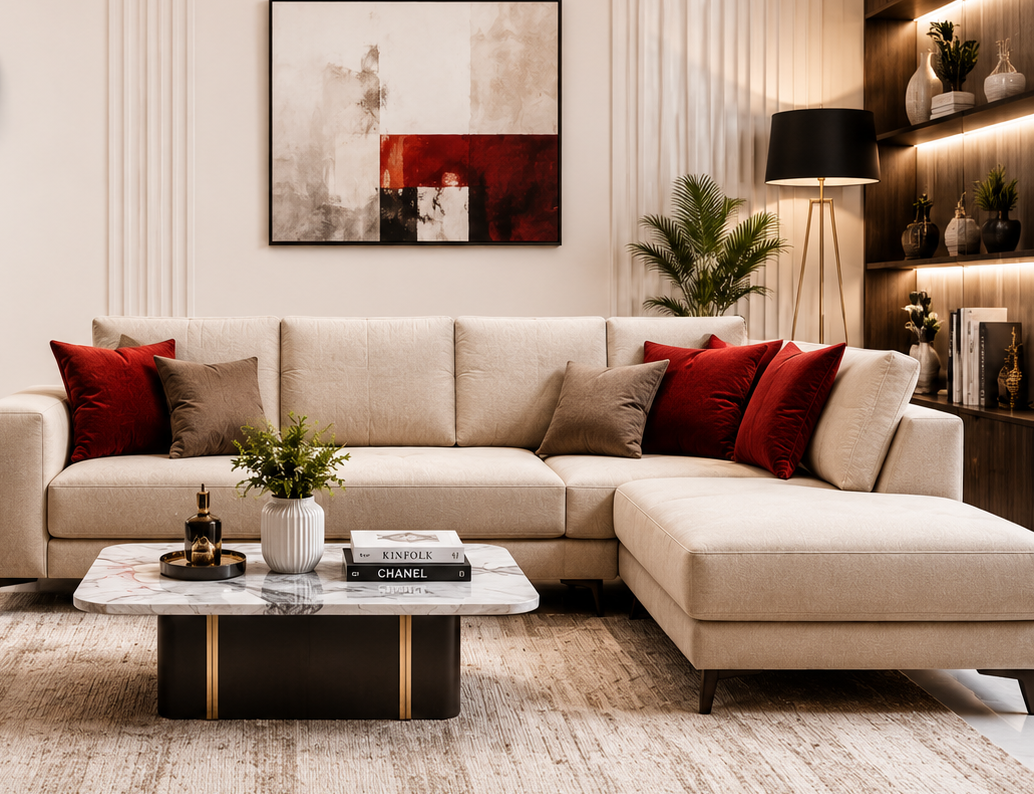 OLEVIO Luxury L Shape Sofa Set